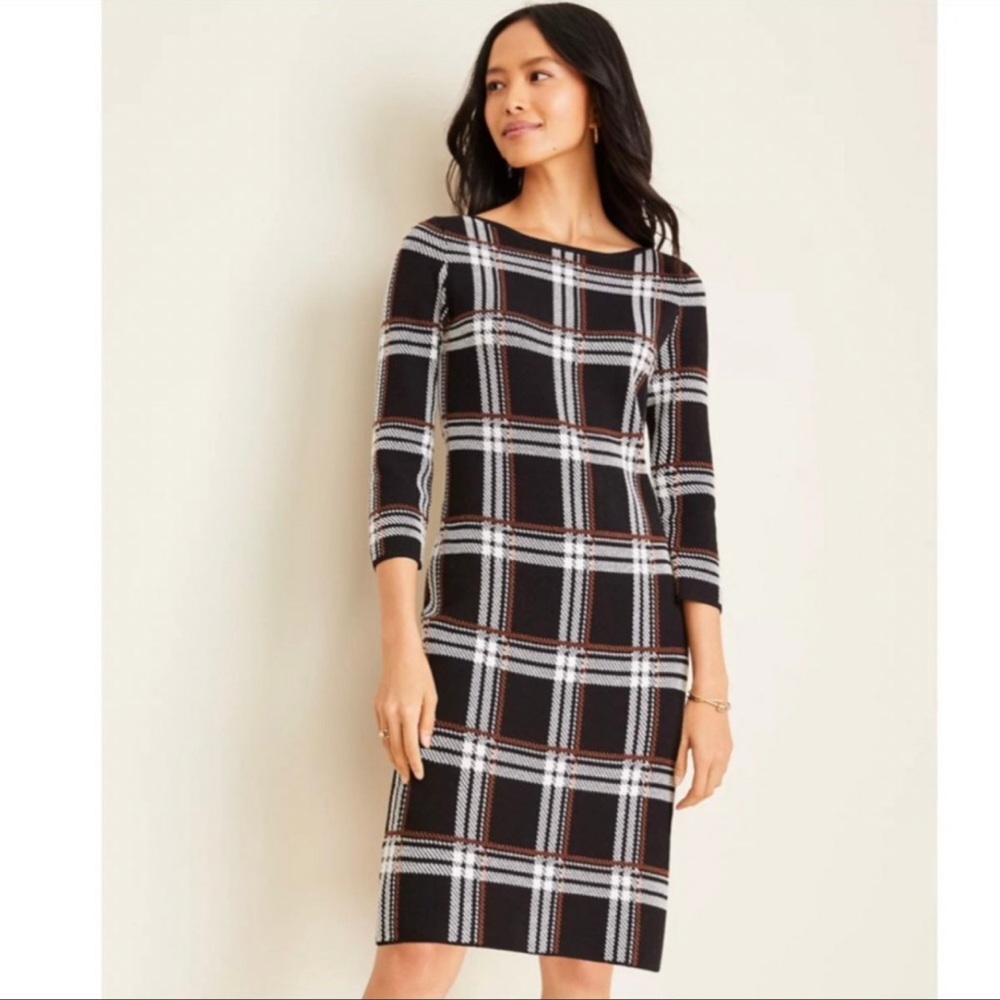 NWT Ann Taylor Plaid Sweater Dress Size Large